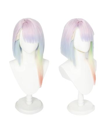 Halloween Wig Cosplay Anime Cyberpunk Edgerunners Lucy Cos Role Playing Pink Blue Yellow Gradient Women's Costume Hair Wigs for Women Girls Party Daily Wear
