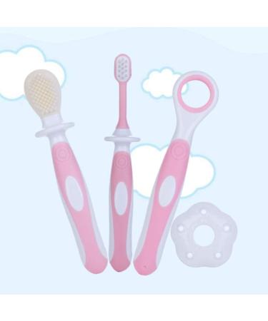 NUOBESTY Teething Toy Set for Babies - Soft Bristle Training Toothbrush & Tongue Cleaner Brush - Oral Care for Infants, Toddlers, Children - Pink - Buy Online on GoSupps.com