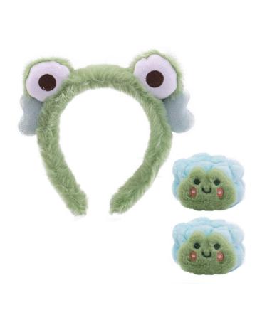 hgnxa Cartoon Headband Wash Towel Wrist Wristbands Furry Scrunchies Makeup Supply Furry Wristband Absorbent Wash Towel Stuffed frog