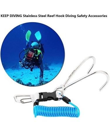 Diving Hook: Stainless Steel Reef Double Hook with Spiral Coil Lanyard & Quick-Release Buckle - Blue - Buy Online on GoSupps.com