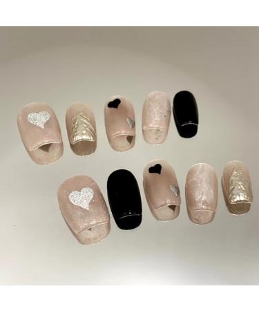 Short handmade wearing nails with contrasting colors and heart-shaped short detachable nail stickers for fake nails(L) - Buy Online on GoSupps.com