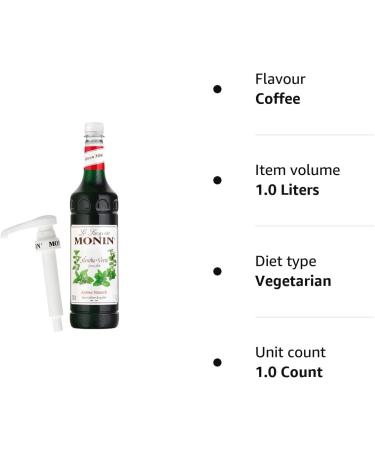 MONIN Premium 1L Green Mint Coffee Syrup with Pump - Pack of 1 | Buy Online - Buy Online on GoSupps.com
