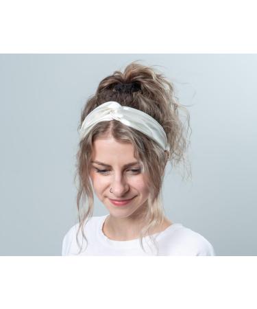 Waterlily Headband 100% Mulberry Silk 22momme Hair Band Head Wrap for Women Soft Natural Organic Beauty Care (Ivory White) - Buy Online on GoSupps.com