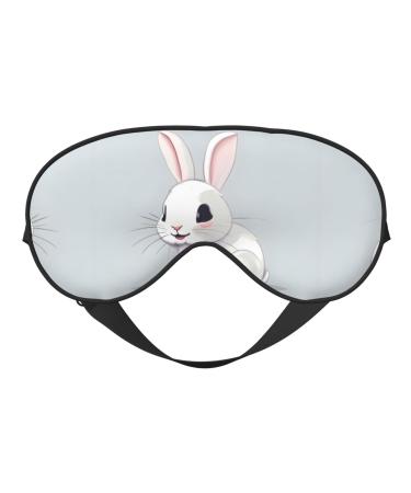 Cute White Rabbit Print Unisex Sleeping Eye Mask Soft Comfortable Light-Blocking Eye Mask