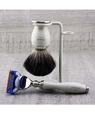 3 Pc Men's Shaving Kit | 5 Edge Razor Black Badger Hair Brush & Stand | Perfect Grooming Set for Men - Buy Online on GoSupps.com
