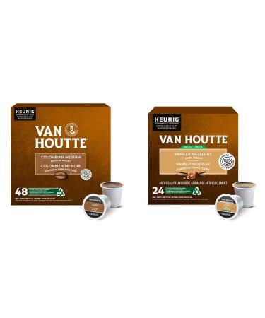 Van Houtte Colombian Medium Roast K-Cup Coffee Pods 48 Count For Keurig Coffee Makers & Vanilla Hazelnut Decaf K-Cup Coffee Pods 24 Count For Keurig Coffee Makers Colombian Medium + Coffee Pods 24 Count 1 Count (Pack of 48)