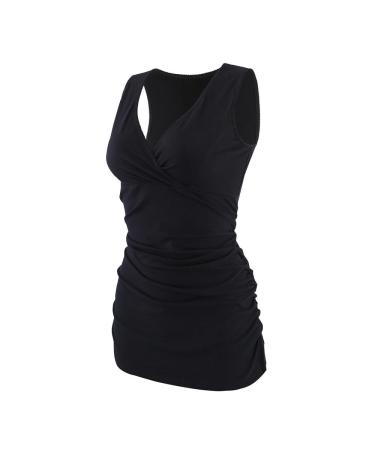 MANCI Women's Nursing Maternity Top Cotton V Neck Ruched Waist Maternity Pajama Tops L Black