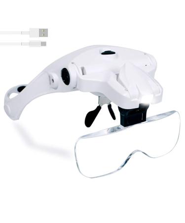 Hands Free Headband Magnifying Glass, USB Charging Head Magnifier with LED Light Jewelry Craft Watch Hobby 5 Lenses 1.0X 1.5X 2.0X 2.5X 3.5X (Upgraded Version) headband magnifying glasses