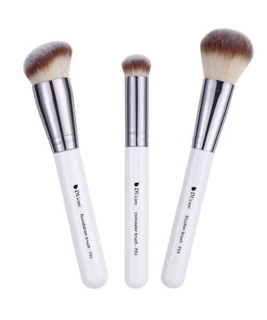 DUcare Makeup Brushes 3Pcs Foundation Contour Brush& Concealer Brush& Blusher Brush Face Kabuki Blush Bronzer Travel Buffing Stippling Contour Liquid Blending Makeup brush set White