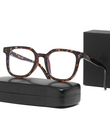 Parwana oversized fashionable computer reader anti-eyes reading glasses anti-blue light and flatter-flat light mirror glasses (Color: Hawksbill Size: +200) +200 Hawksbill