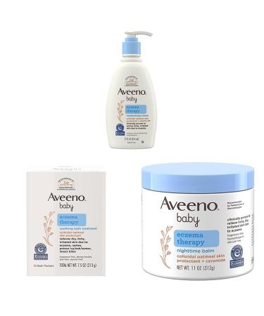 Aveeno Baby Eczema Therapy Moisturizing Cream 12 fl. oz & Eczema Therapy Soothing Bath Treatment 10 ct & Eczema Therapy Nighttime Balm Skin Protectant for Eczema Relief 11oz
