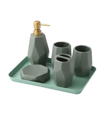 Riner dispenser Ceramic soap dispenser bathroom decoration toothbrush holder soap box ABS pump head lotion bottle toothbrush cup of toothpaste donor tray tablet set soap dispenser (color: 6pcs