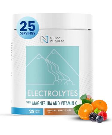 Nova Pharma Electrolytes Powder Amino Acids Supplement - Hydrates Builds Muscle Mass & Boosts Workout Performance Vegan Caffeine-Free Zero Sugar No Artificial Flavor/Color/Sweetener - 25 Servings Tangerines - Berries