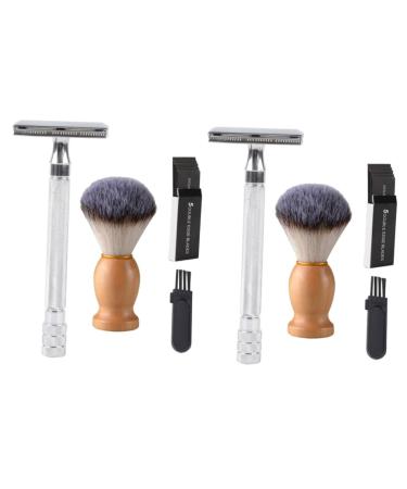 Minkissy 2 sets manual razor cleaning brush shaver for men manual shaving set shaving set razor set men's suits men body trimmer double razor razor made of metal hair silverx2stk 10.3x4cmx2pcs