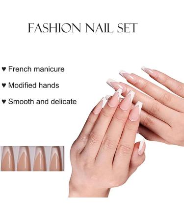 HSAJS False Nail 24 Pieces French Style Fake Nails Tips Artificial Nail Art Tips for Women Acryli Fingernails Tip with Nail File Nail Glue Nail Salons DIY (Modern French) - Buy Online on GoSupps.com