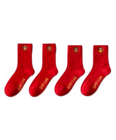 Chinese New Year Red Socks for Men and Women Embroidered Autumn Winter Warm Sports Socks Spring Festival New Socks 4 Pairs (Color : Red-5 Size : 34-44) 34-44 Red-5