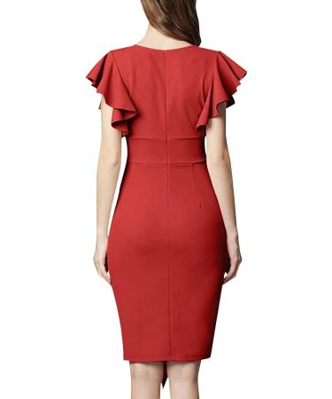 Shop Briskorry V-Neck Floral Knee-Length Business Dresses for Women Elegant Summer Party & Festival Dress with Ruffled Hems in L Uorange - Buy Online on GoSupps.com