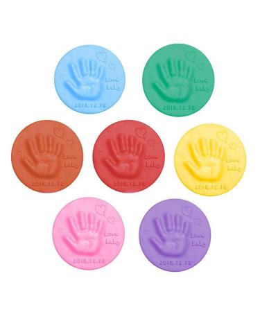 Baby Handprint Footprint Keepsake Kit - DIY Baby Care Hand Foot Inkpad Handprint Footprint Fingerprint Soft Clay Fluffy Foam Supplies for Children Blue + Pink + Red + Purple + Yellow + Green + Brown