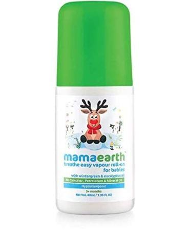 MAMAEARTH Breathe Easy Vapor Baby Roll On | Gentle Chest & Back Rub with Wintergreen & Eucalyptus | Helps Relieve Cold & Nasal Congestion | No Petroleum 1.35 Fl Oz/40ml (3month+)
