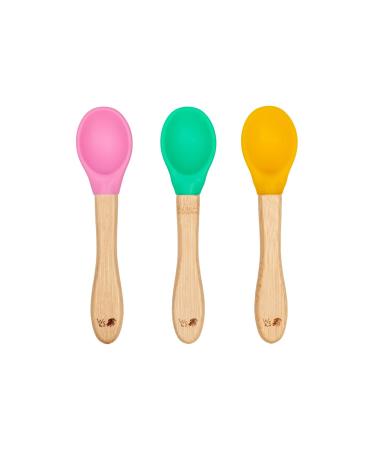 Wild & Stone | Bamboo Baby Weaning Spoon | Silicone Baby Spoon | Soft Infant Spoons | Flexible Baby Spoons | Pink Green & Yellow Pink Green Yellow