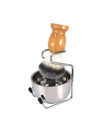 Razor brush set 3-in-1 rasier brush made of pure roof hair natural solid wood handle and stainless steel shaving stand with shaving bowl for men wet shave