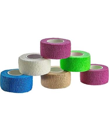 Self Adhesive Bandage Wrap 5 Yards - Breathable Athletic Cohesive Bandage for Sports Injury Ankle Knee and Wrist Sprains (1 Inch 6 Pack Rainbow)