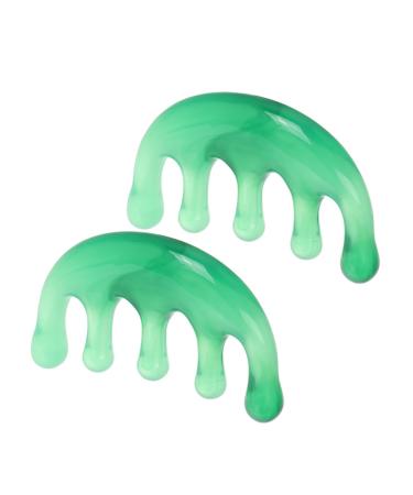SHERCHPRY 2pi ces Peigne de Massage Gua Sha Outil de Gratte-cheveux Manuel Peigne Dents Larges pour Cheveux Boucl s Fait Main pour Salon de Coiffure Vert
