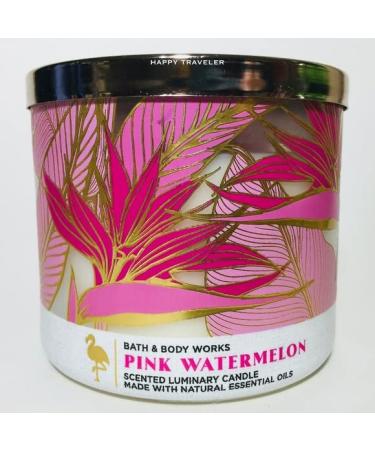 White Barn Candle Company Bath and Body Works 3-Wick Scented Candle w/Essential Oils - 14.5 oz - Spring 2021 - Pink Watermelon