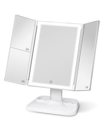 Makeup Mirror 72 LED Mirror 3 Color Lighting Modes  1x/2x/3x Magnification  Touch Control Design  Portable High Definition Cosmetic Lighted Up Mirror White