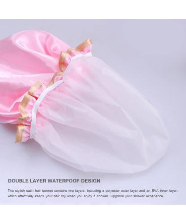Reusable Double Waterproof Layers Shower Cap for Women - Stylish Satin Hair Bonnet in Rose - Buy Online on GoSupps.com