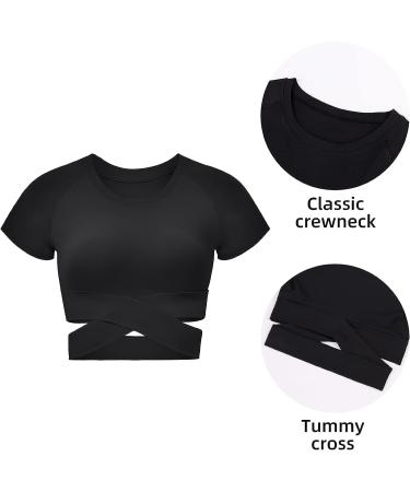 DREAM SLIM Women's Workout Crop Top - Cross Dance Yoga, Slim Fit Stretchy Shirt (Black, Medium) - Buy Online on GoSupps.com