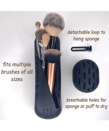 Large Silicone Travel Makeup Brush and Sponge Holder Set - Portable Cosmetic Brushes Organizer and Cleaning Mat (Beige) - Buy Online on GoSupps.com