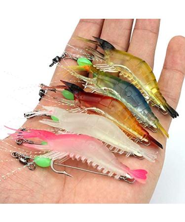 Happy Shopping Day OriGlam 5pcs Soft Luminous Shrimp Lure Set, 5 Colors Shrimp Bait Shrimp Lures Fishing Bait with Hooks Beads Fishing Tackles for Freshwater Saltwater Bass Trout Catfish Salmon