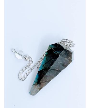 Labradorite Crystal Dowsing Pendulum - Expertly Crafted 1.7-inch Cone with 7-inch Silver Chain - Energy Balancing Healing Divination Tool - Comes with Elegant Velvet Pouch - Buy Online on GoSupps.com