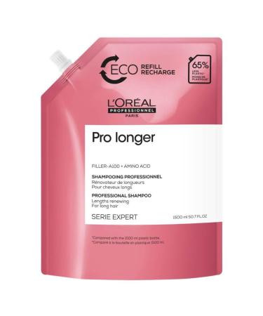 L'Oréal Professionnel, Length Renewing Shampoo, Eco-Refill, Long & Brittle Hair, Damaged & Split Ends, Hydrates, Strengthens & Protects the Fiber against Breakage, Pro Longer, 1500 ml