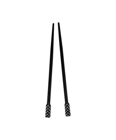 Set of 2 Hair Sticks Chopsticks with Colored Studded Tops - Black