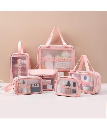 Aucuu 6 Pcs Clear Toiletry Bag Set | Waterproof Transparent Travel Wash Bags | Pink Cosmetic Makeup Bags for Women and Girls - Buy Online on GoSupps.com