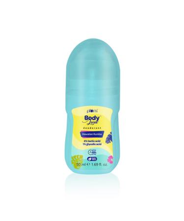 P_lum BodyLovin' Hawaiian Rumba Deodorant Roll On | 4% Lactic Acid & 1% Glycolic Acid | Controls Odor & Fades Underarm Darkness | 48 Hr Freshness | Fresh Beachy Fragrance | Aluminium-Free (50 ml)