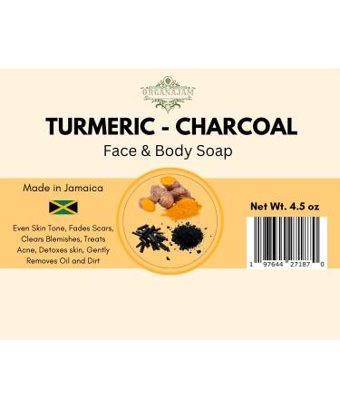Organic Turmeric Charcoal Soap Bar - Handmade Exfoliating Soap for Men & Women | All Natural & Cold Process | Made in Jamaica - Buy Online on GoSupps.com