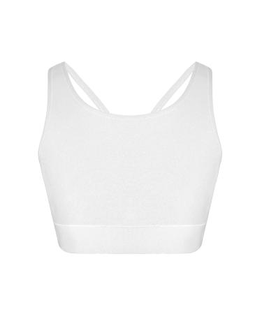 easyforever Kids Girls Athletic Sport Bra Strappy Back Vest Crop Top Tanks for Gym Workout Dance Gymnastics White E 4