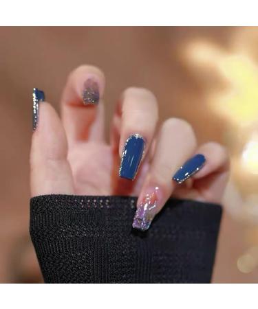 24Pcs/Set Press On Nails New Glass Blue Diamond Sparkling Aurora Diamond Patch False Nails Acrylic Fake Nails Full Cover Nails Tips Artificial Finger Manicure Press on nails for Women and Girls - Buy Online on GoSupps.com