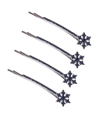 Beaupretty 4 Pieces Blue Rhinestone Snowflake Hair Clips Snowflake Hairpins Christmas Hair Clips Barrettes for Wedding Prom Christmas Party