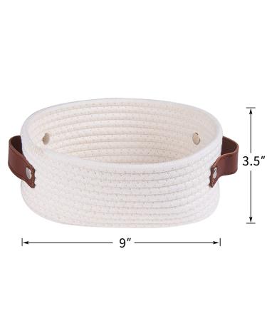 Small Woven Oval Rope Basket with Handle - Mini Cotton Organizer Bins for Kids Nursery - XS White-1Pack - Buy Online on GoSupps.com