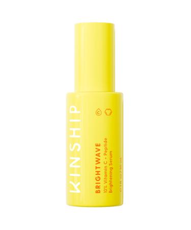 Kinship Brightwave 10% Vitamin C + Peptide Serum - Fade Dark Spots Reduce Fine Lines & Wrinkles - Brighten Plump & Smooth Face - Vegan Collagen - Anti-Aging Skincare - All Skin Types (1 Fl Oz)