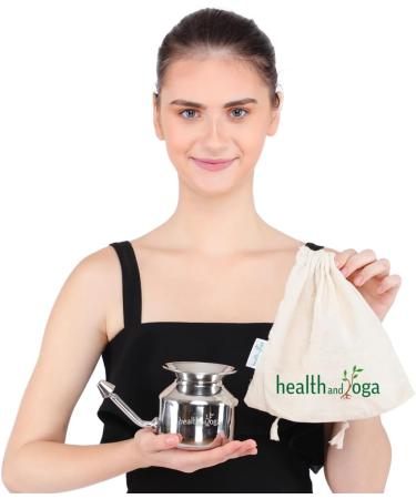 HealthAndYoga(TM) SteloKleen Superior Neti Pot Learner - Improver Kit - Unbreakable Stainless Steel Pot - Smooth Leak Plug Nose Tip - Pure Salt 25 Pieces - Buy Online on GoSupps.com