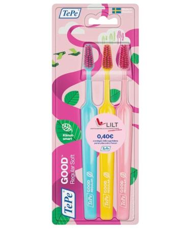 TEPE Good Soft Toothbrush Natural Toothbrush Eco Toothbrush with Soft Bristles for Adults and Teens Regular 3 Pack