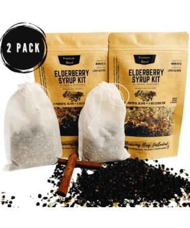 Elderberry Syrup Kits 2X - Organic DIY Ingredients - Elderberries, Rosehips, Ginger, Echinacea - 16oz - Brewing Bag - Elderwise Organics - Buy Online on GoSupps.com