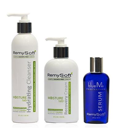 RemySoft Moisturelab System - Safe for Hair Extensions  Weaves and Wigs - Salon Formula Shampoo  Conditioner & Serum - Gentle Sulfate-free Lather