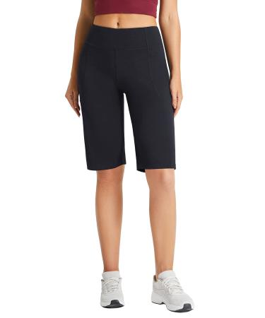 BALEAF Women's 12" Bermuda Shorts Athletic Long Shorts Knee Length Running Workout Stretch Pockets Black X-Large