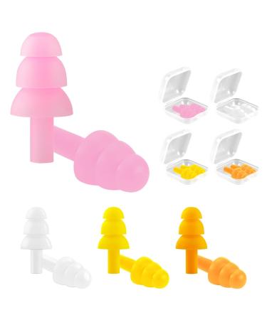 Reusable Silicone Ear Plugs 4 Pairs For Swimming Sleeping Working Hearing Protection Prevent Noise (Pink+Clear+Yellow+Orange)